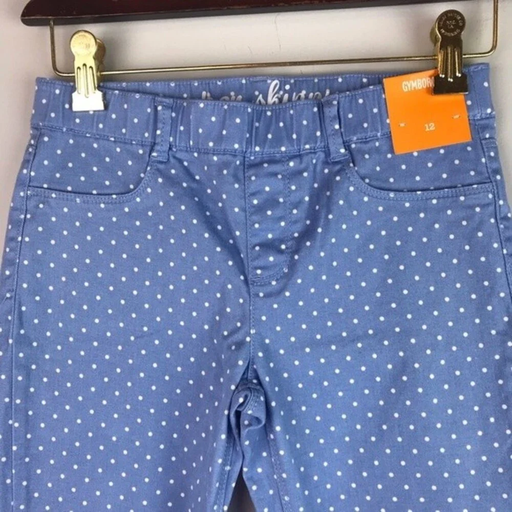 NWT GYMBOREE girl's blue with white polka dots super skinny pants size 12